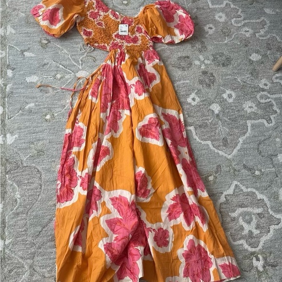 Free People Kalina Printed Midi Dress maxi orange pink floral print Tangerine XS - Picture 3 of 3